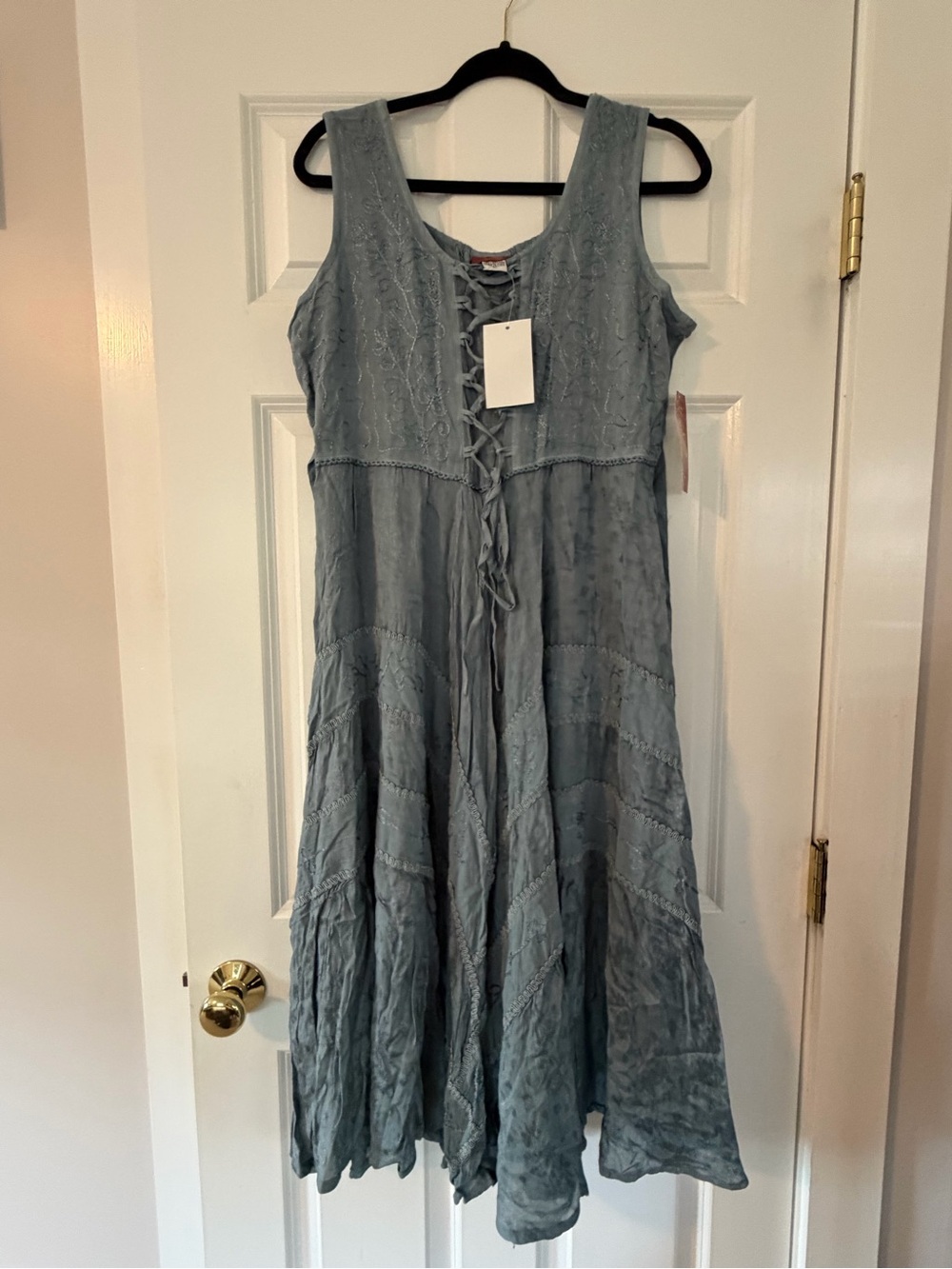 Scully Honey Creek Lace-Up Tiered Maxi Dress in Dusty Blue